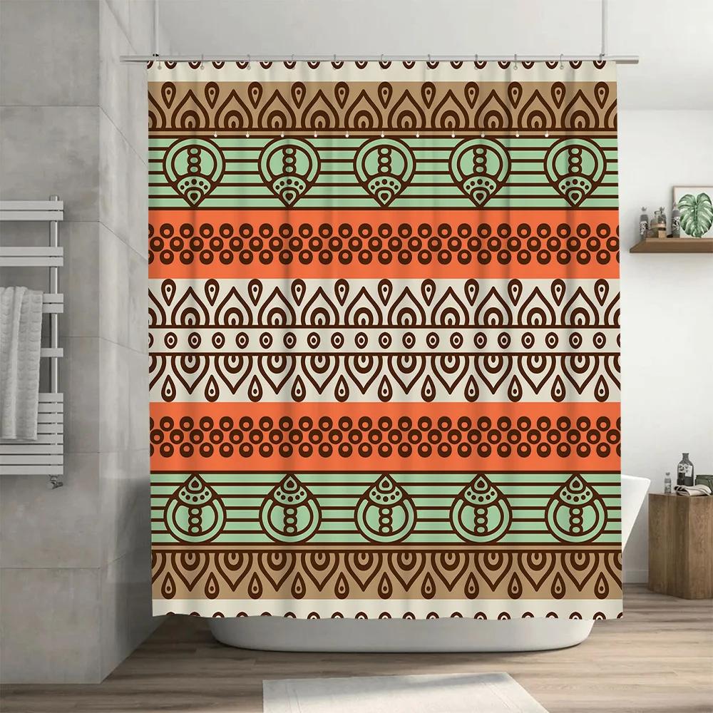 Modern Geometric Pattern Shower Curtain Waterproof Fabric with Hooks for Bathroom Decorations in Multiple