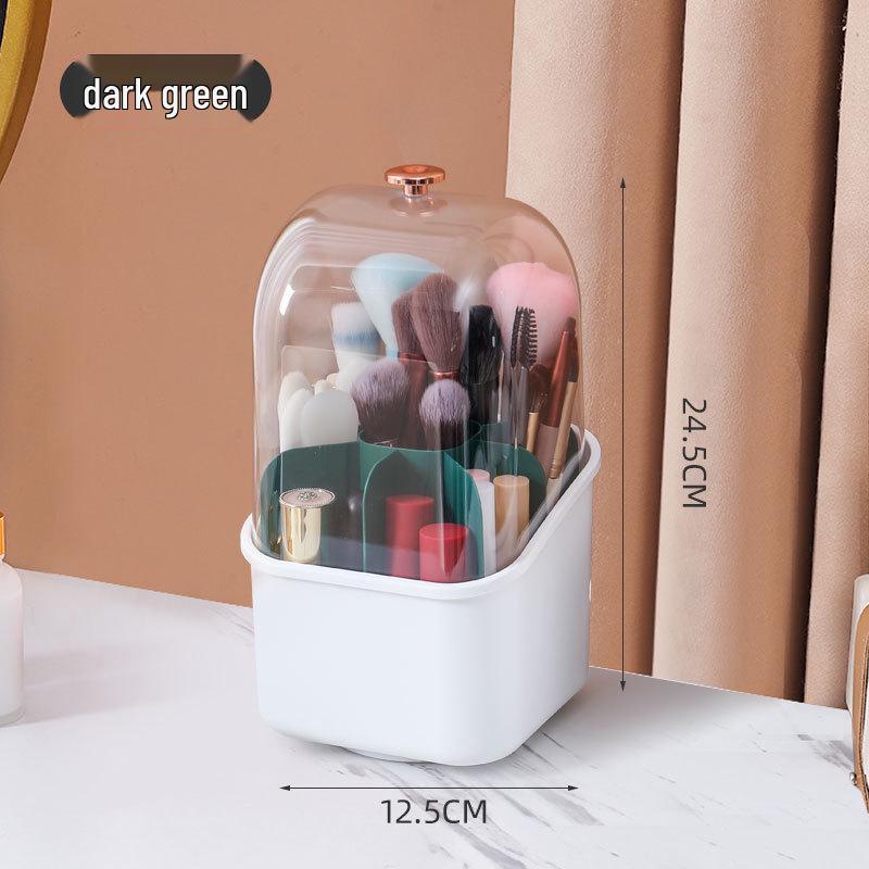 Rotatable Makeup Brush & Pencil Holder with Lid - Dustproof Desktop Organizer for Lipsticks & Eyebrow Pencils