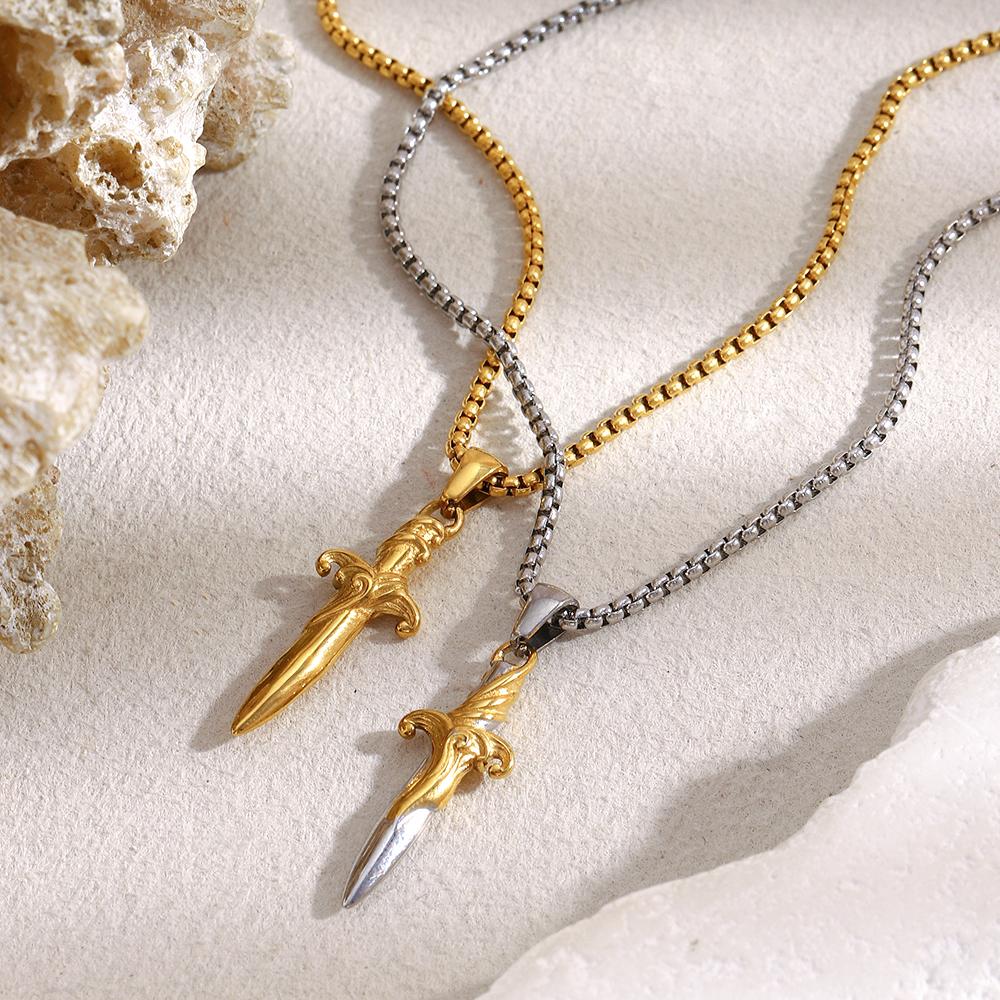 MamacitaSlay 316L Stainless Steel Mixed Color Sword Necklace 18K Gold Plated Waterproof Jewelry Hip Hop Style Unique Necklace