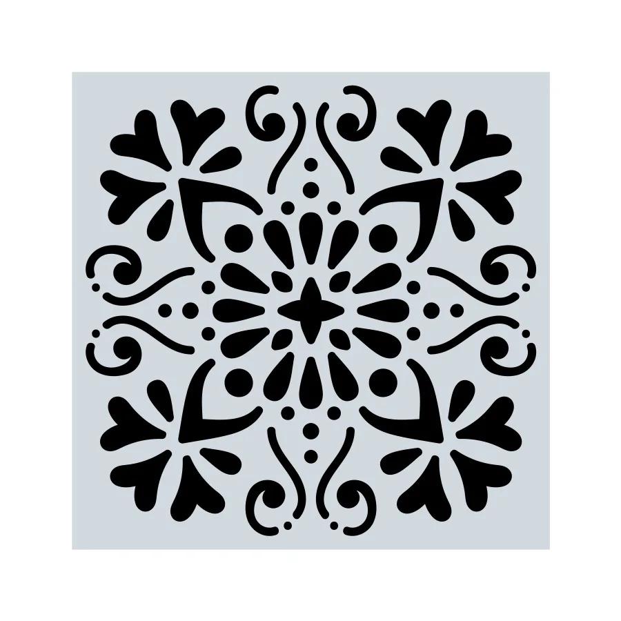 1Pc 15x15cm Beautiful Mandala Pattern Hollow Carving Stenclis Wall Brick Painting Auxiliary Spray Paint Coloring Mold White PET