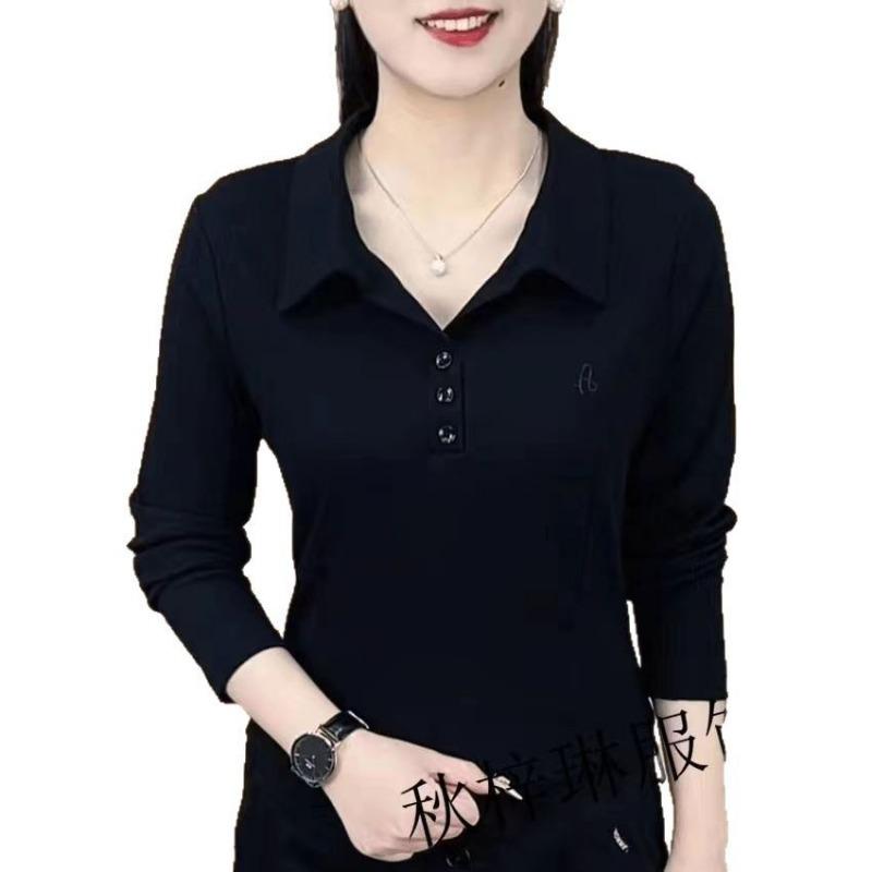 Women S Long Sleeve Polo Shirt Casual Slim Fit Solid Color Top