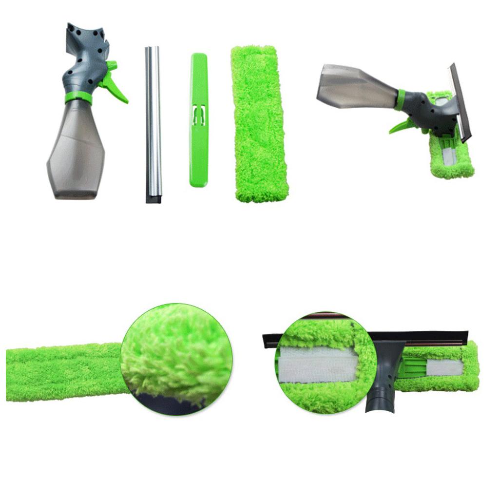 Atomizing Nozzle 3-in-1 Glass Cleaner Spray Bottle Wiper Squeegee Microfibre Pad