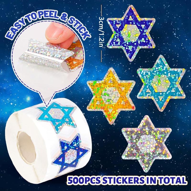2Rolls Hexagram Stickers 500Pcs/Roll 4 Color Designs 3cm/1.2in For Party Gift Seal Notebook And Cup Decoration