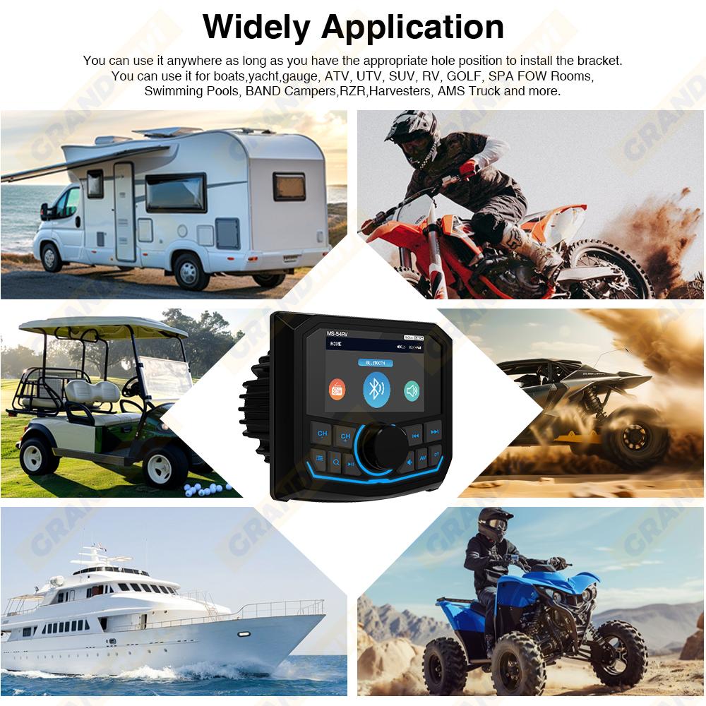 Marine RadioMP5 Player Boat Stereo For Yacht RV ATV UTV Golf Cart FM AM RDS Digital Media Audio Bluetooth IPX5 Waterproof