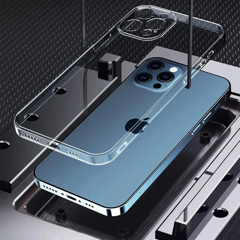 Phone Case For iPhone 17 Air 16 15 14 7 8 Plus 13 12 11 Pro Max Clear Bumper Hard Silicone Luxury Transparent Shockproof Cover
