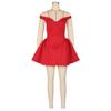 Women's Off Shoulder Deep V Neck Puffy Skater Mini Dress Ruched Waist Bodycon Sexy Summer Club Night Cocktail Party Dress