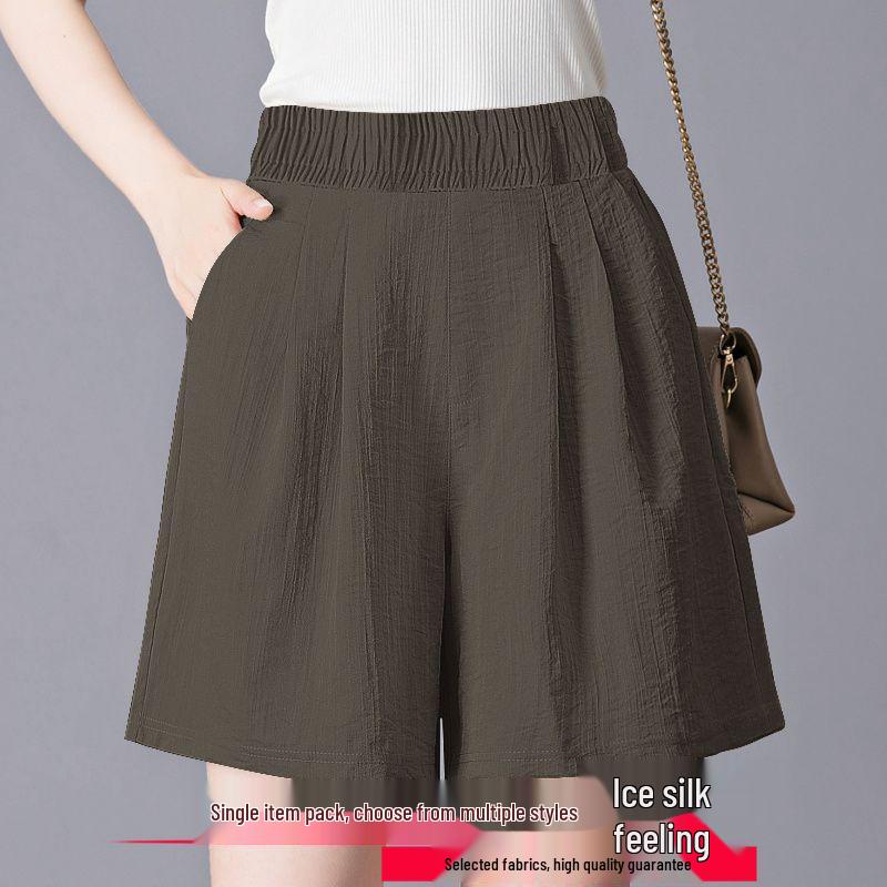 Ice Silk Women's Plus Size Summer Capris: Loose Straight, High Waist, Casual Wide Leg Shorts