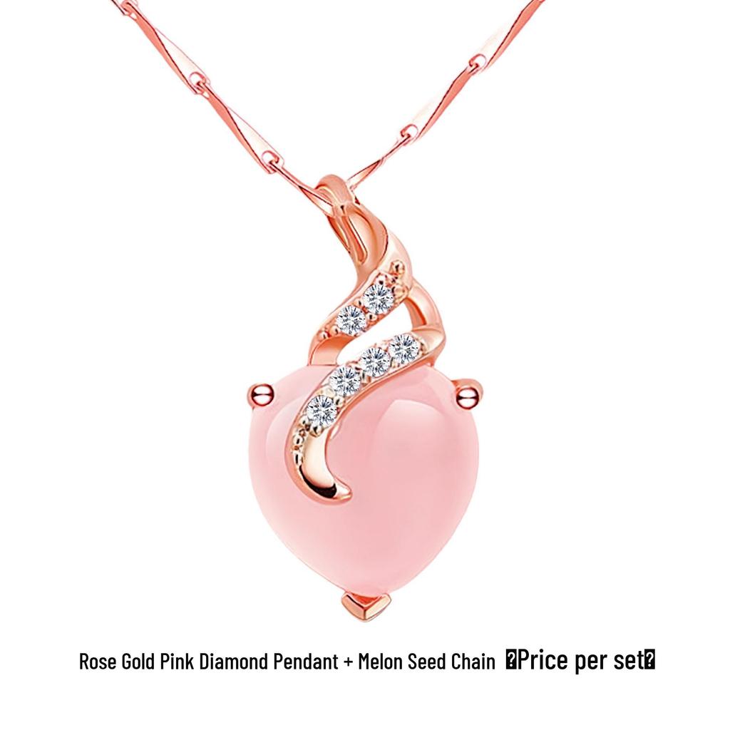 Halskjede i roségull med hjerteanheng av naturlig rosenkvarts - Kvinners rosa krystall kragebenkjede