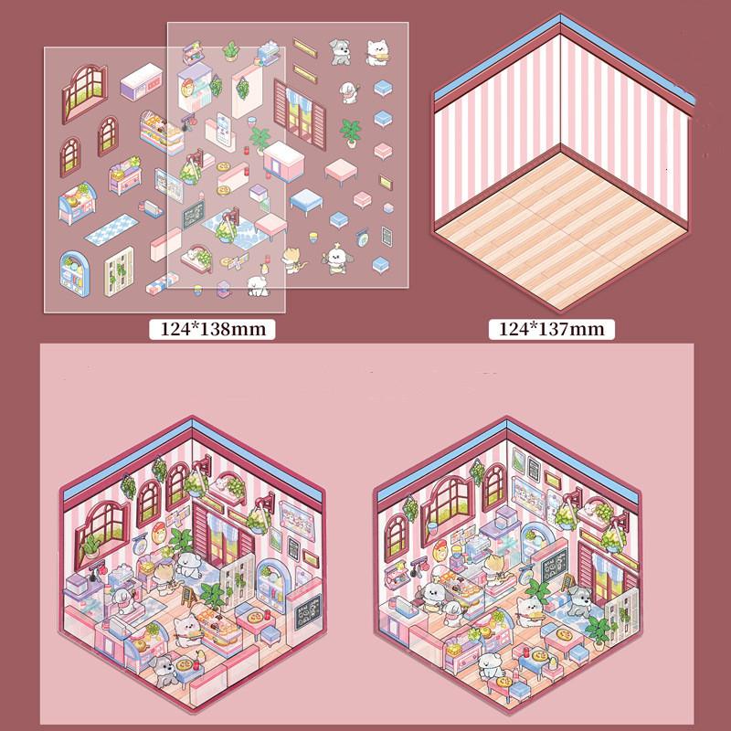 3D-DIY-Landschaftsaufkleber für Schüler, kreatives Design, Bäckerei, Buchhandlung, handgefertigter Aufkleber, Märchenaufkleber, Schulbedarf