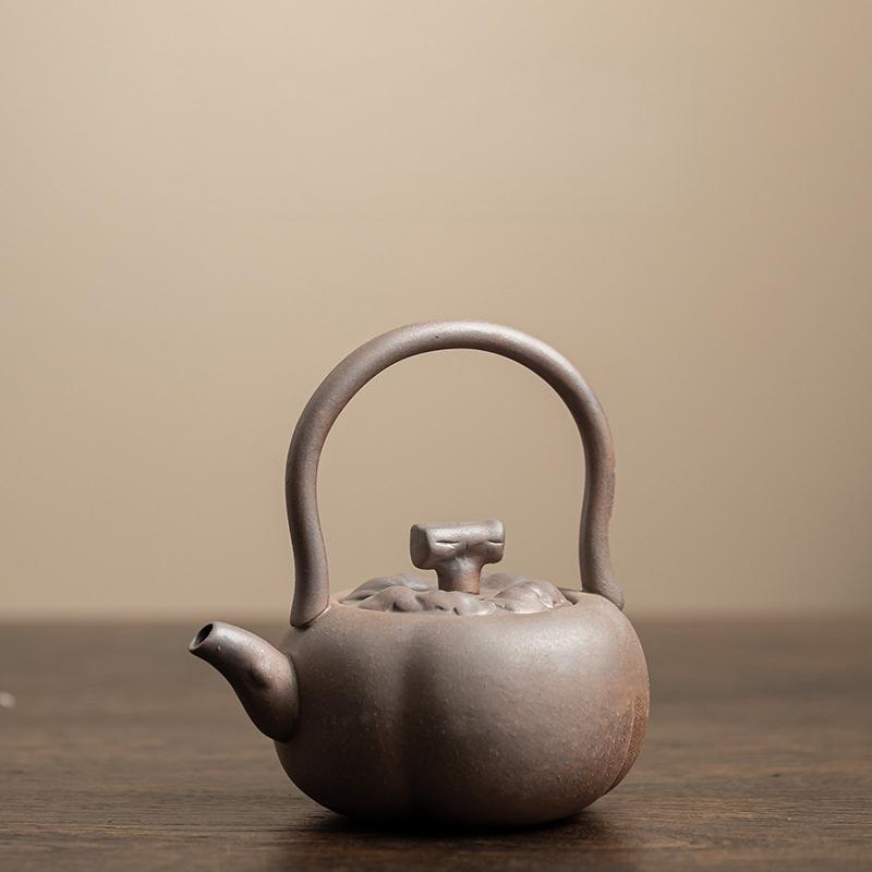 200ML Old Rock Mud Coarse Pottery Persimmon Lifting Beam Teapot Pottery Tea Brewing Pot Kung Fu Teapot  Tea Kettle Tea Ceremony