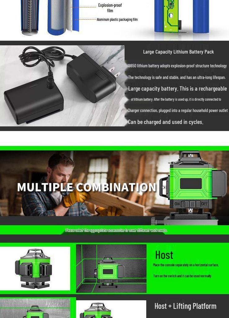 Precision 16-Line Green & Blue Laser Level with Infrared Projection