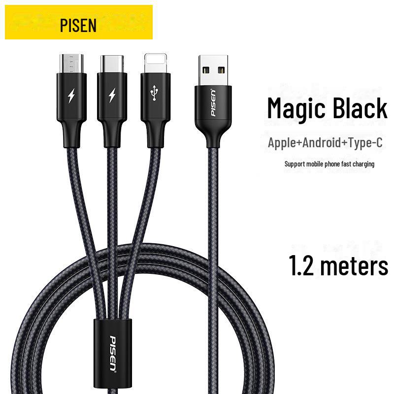 PISEN 3-in-1 Braided Aluminum Alloy Data Cable for Apple/Android/Type-C Devices