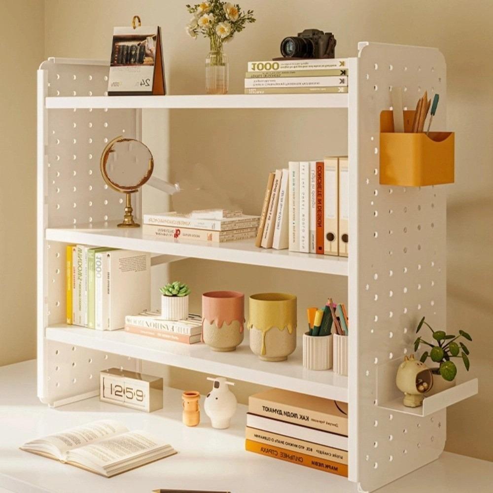 New Simple Design Hole Board Bookcase Easy Assembly Open Top Desktop Bookcase Modern Style Tabletop Display Shelf Home Office