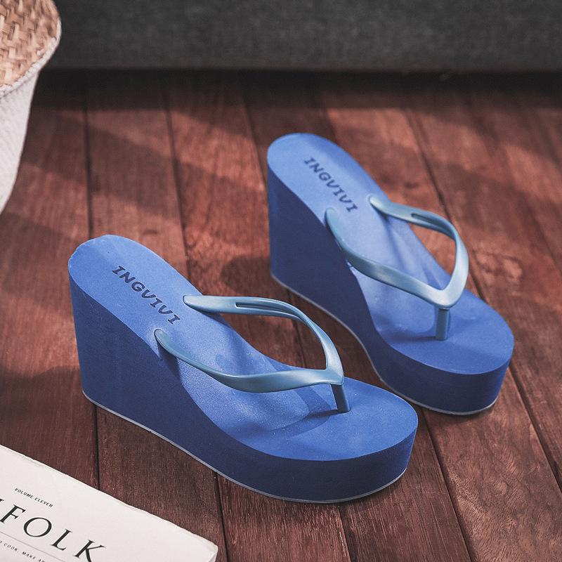 Effen Kleur Hoge Hak Plateau Zomer Dames Schoenen Strand Slippers Skateboard Pantoffels Casual Outdoor Instappers voor Vrouwen