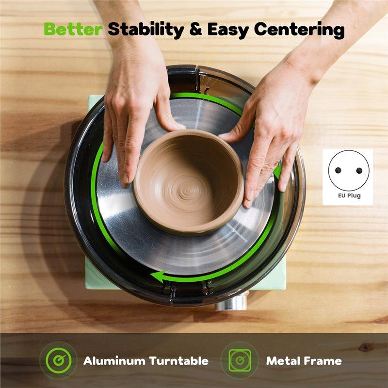 ABMH-Mini Pottery Wheel Kit-6" Clay Turntable, Two-Way Rotation, Metal Frame, Removable Splash Tray, Making Tool EU Plug