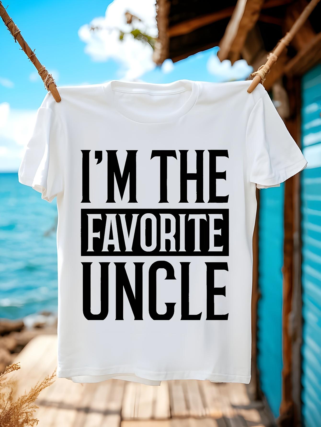 Funny I m The Favorite Uncle Printed T-shirt - White Crew Neck Tee with Bold Black Text XL