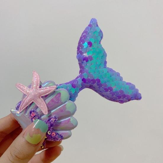 Girl Hair Clip Shine Sequins Mermaid Tail Hairpin with Cute Seashell Hair Accessories Girl Hairpin Mermaid Theme Metal Styling Clip Jewelry