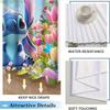 Stitch Cartoon Shower Curtain, Adorable Garden Scenery Design with Butterfly Patterns, Romantic Bathroom Decor in Vibrant Colo