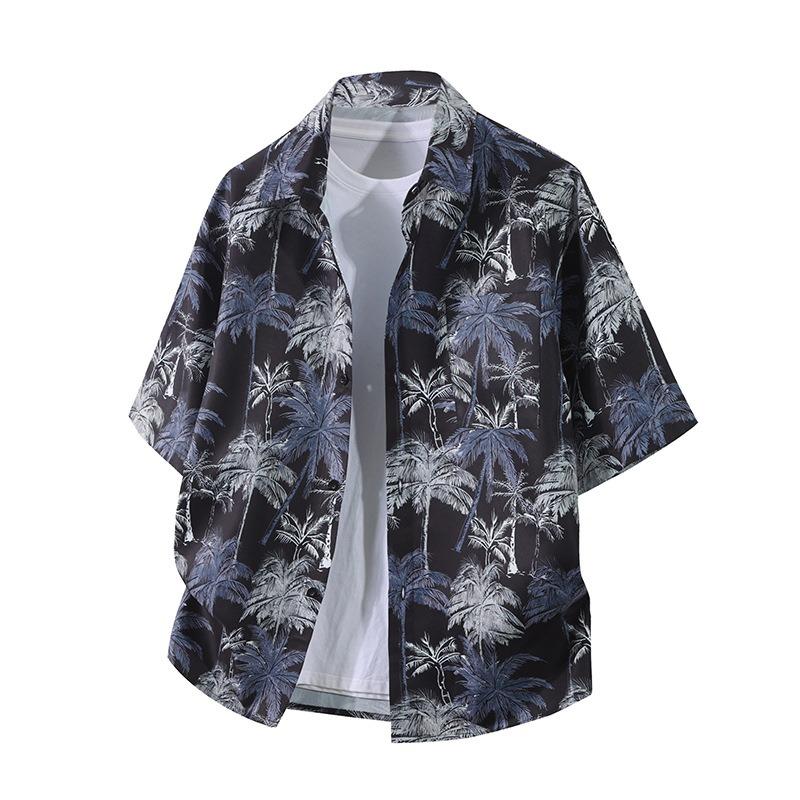 Men's Printed Gradient Short-sleeved Casual Button Beach Breathable Shirt