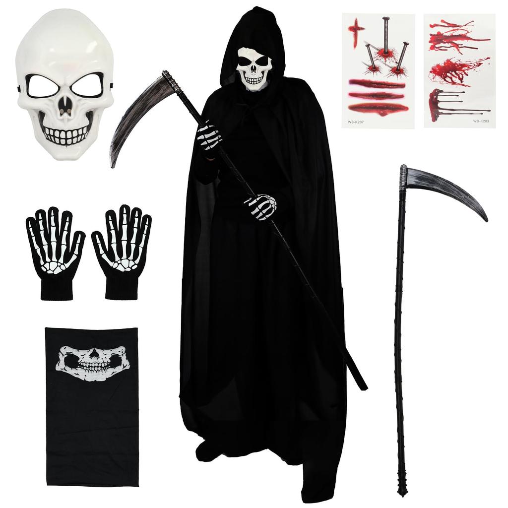 [alldeblue] Grim Reaper Cosplay Costume with Scythe, Nightmare (L), Unisex, for Christmas, Year-End Parties, and Events
