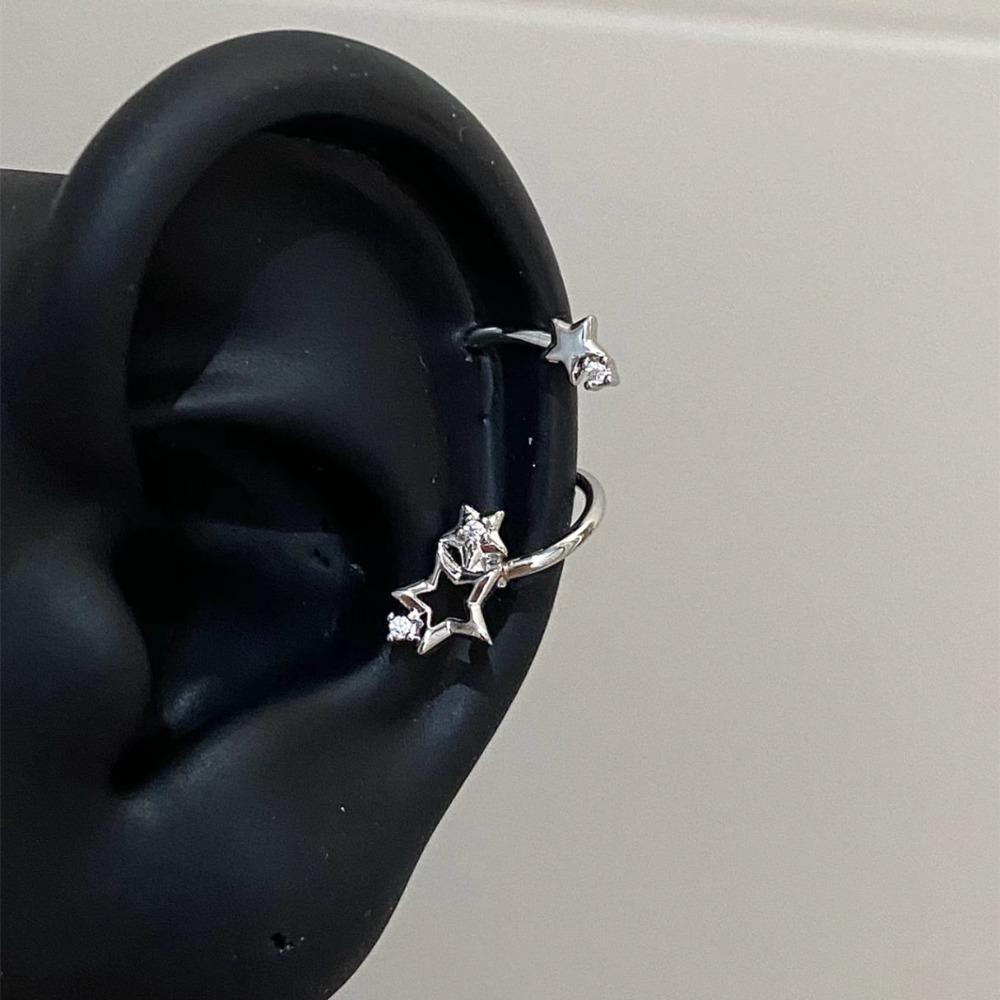 Y2K Personality Stainless Steel Zircon Star Spiral Stud Earrings for Women Hip Hop Piercing Clip Earring Jewelry Not Allergic