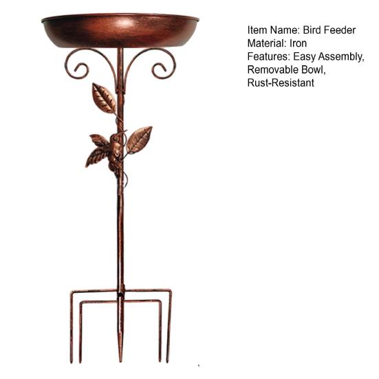 Outside Iron Bird Bath Retro Garden Bird Feeder with Removable Bowl 5-Prong Stake Wild Bird Feeder Bird Bath for Backyard Patio
