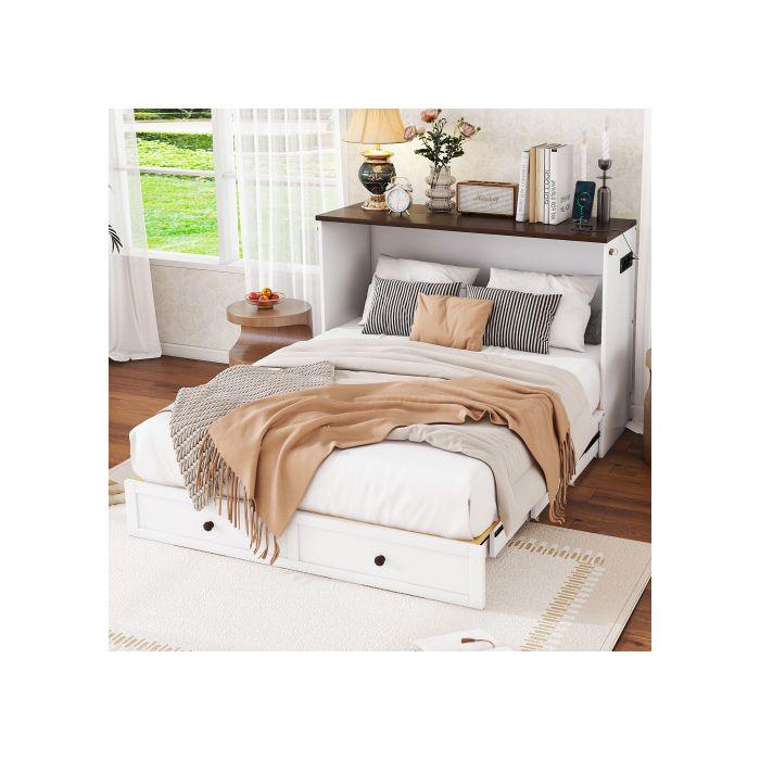 Lit à rallonge - MUVOE - 140 x 200 cm - Blanc - Avec tiroirs - Design contemporain