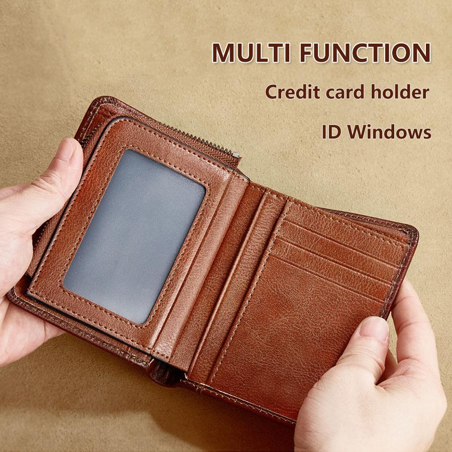 Genuine Leather Wallets for Men Vintage Short Multi Function Business Purse RFID Blocking Zipper ID Credit Card Holder Money Bag
