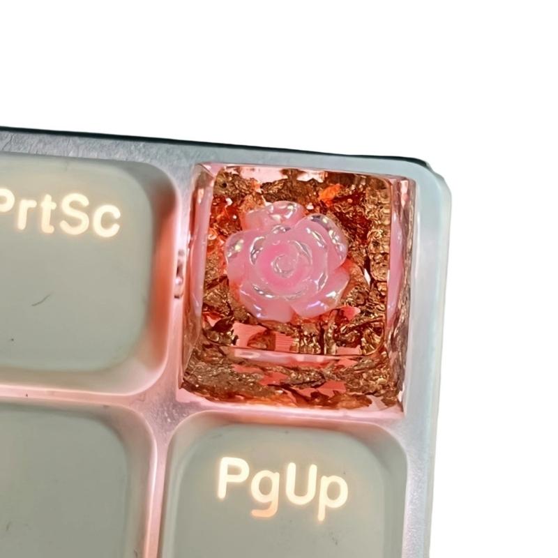 DIY Resin Mechanical Keypad Keycap Camellia Flower Pattern Height Translucent Keycap for Mechanical Keypad Accessories