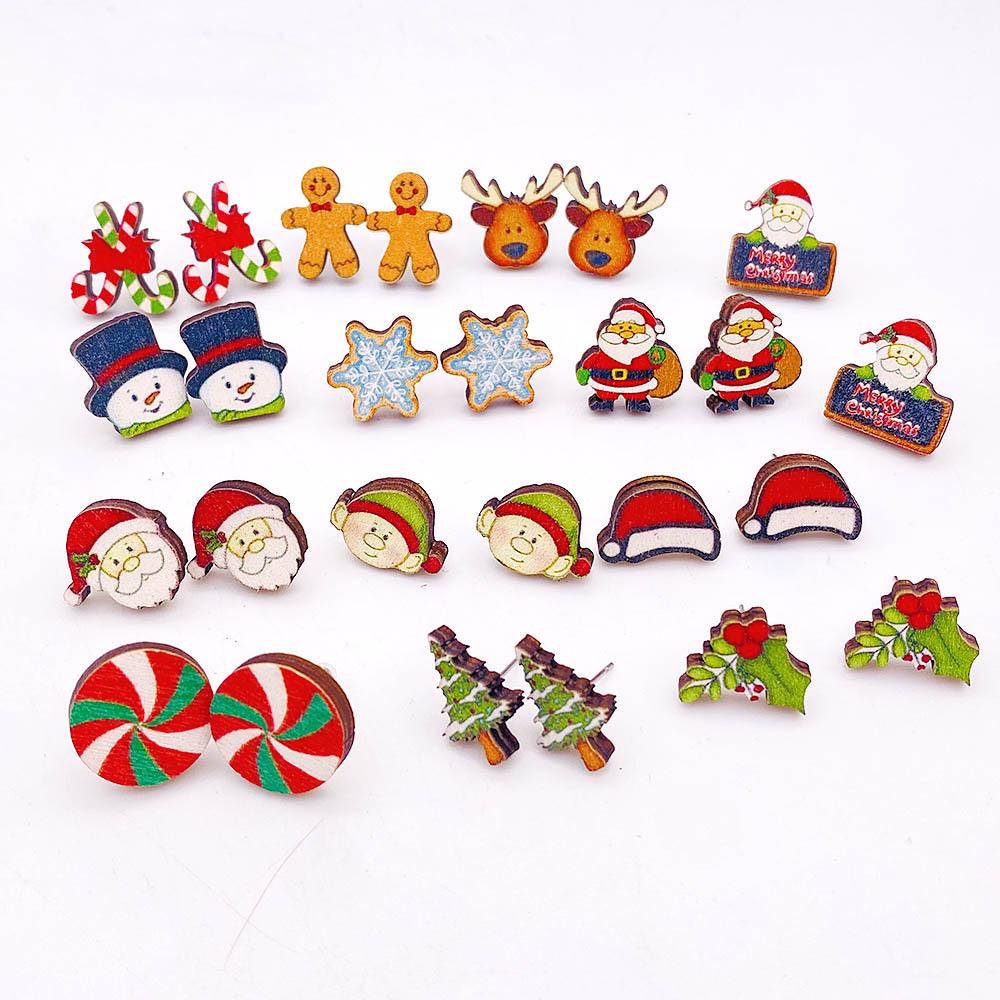 Christmas Stud Earrings: Reindeer, Tree, Snowman & Santa Designs - Wooden Holiday Gifts for Women