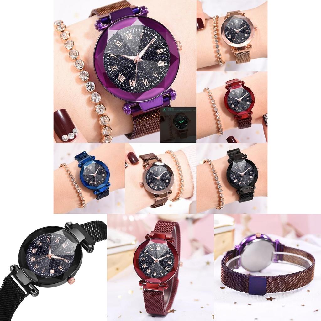 Elegant Women Starry Sky Luminous Watch With Roman Numerals And Magnetic Buckle