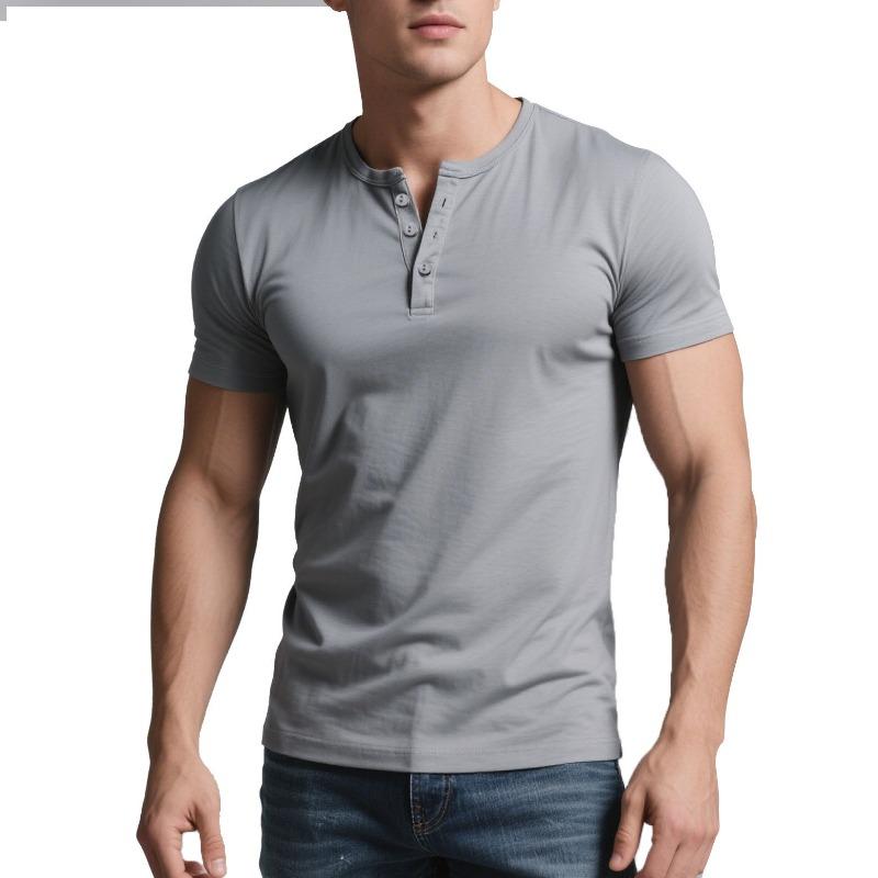 Men Summer Casual Slim Fit Short Sleeve Solid Henley Shirt
