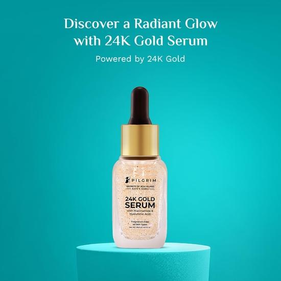 Pilgrim 24K Gold Serum do twarzy z niacynamidem i kwasem hialuronowym, baza pod makijaż twarzy, koreańska pielęgnacja skóry dla unisex, 20 ml