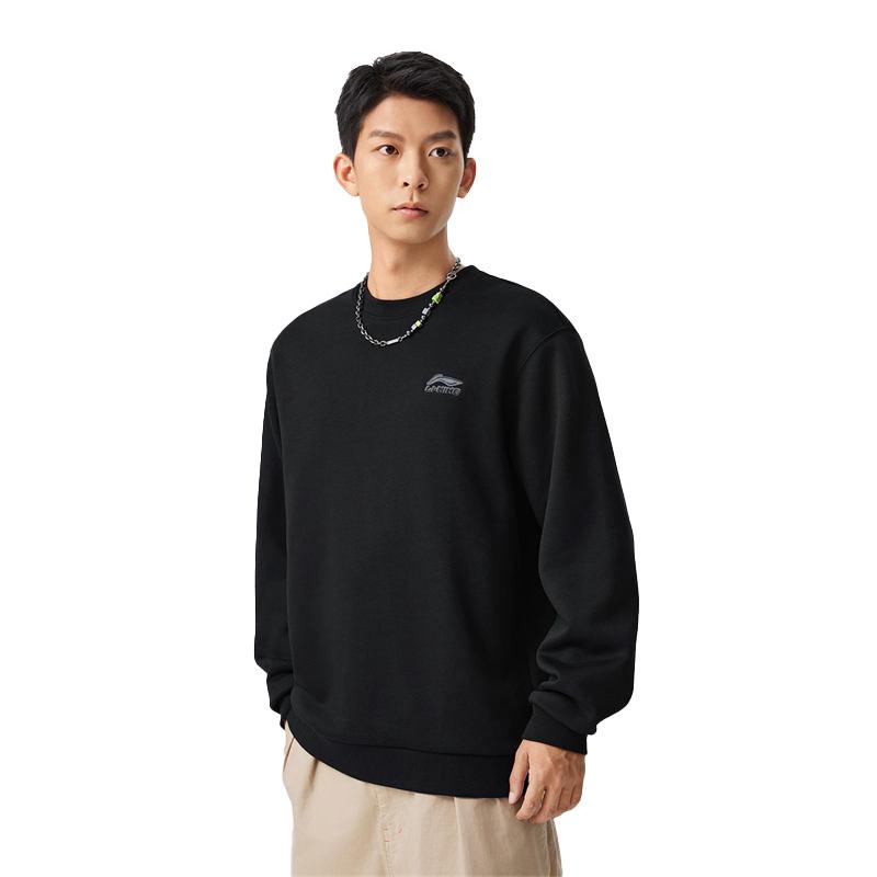 Li Ning Logo Einfarbig Bequem Schlicht Innen- und Außenpassend Studentenstil Laufen Sport Freizeit Fleece Langarm-Sweatshirt AFDL40-1