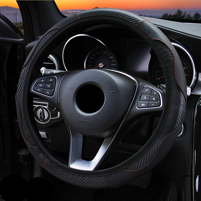 6 Colors Car Steering Wheel Cover Breathable Anti Slip PU Leather Steering Covers Suitable Auto Decoration Carbon Fiber