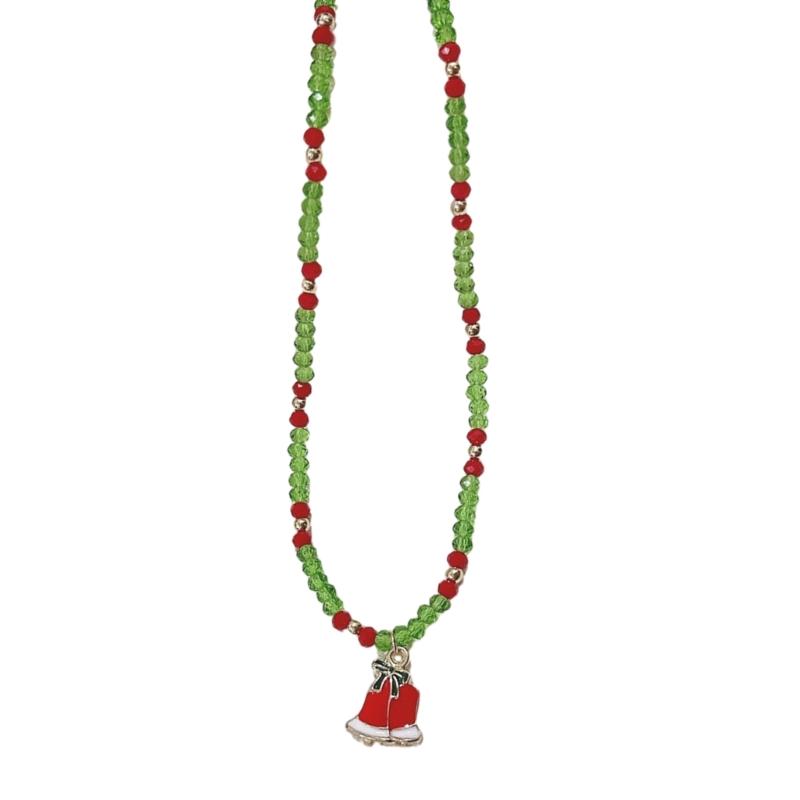 Fashion Cartoon Christmas Pendant Necklace Elegant Collar Necklace Choker Holiday Beaded Charm Neck Chain Party Jewelry