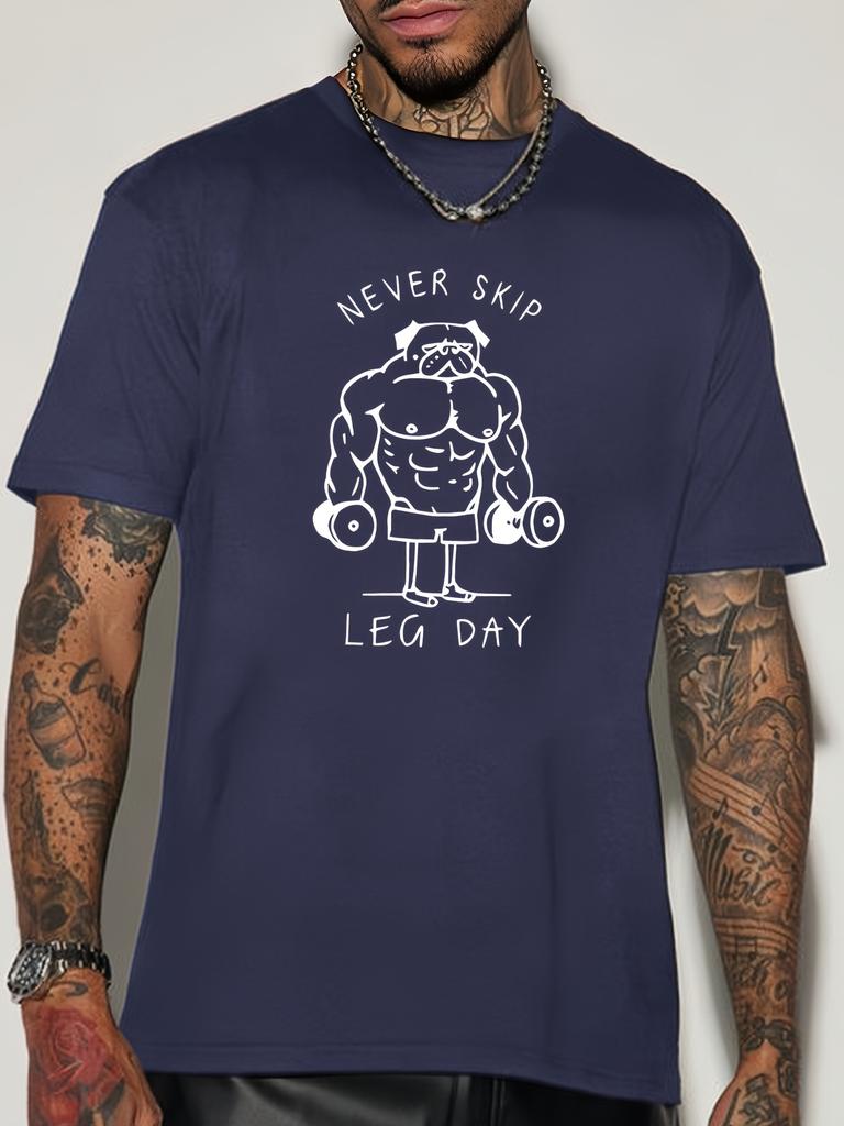 Unisex Khaki Tee Muscular Pug Gym Fitness Funny Quote Print Crew Neck Short Sleeve Summer Casual Male Cotton Street Daily Top