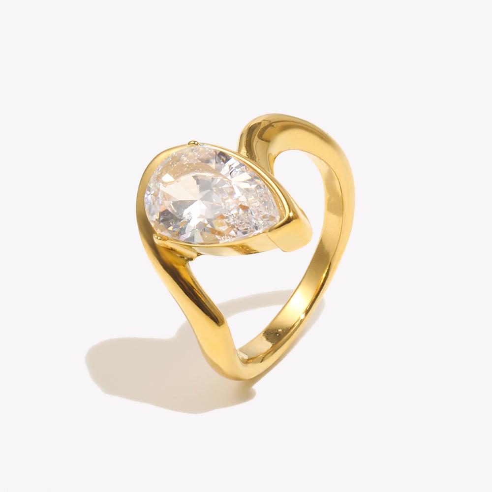 E.B.belle Water Droplet Shape Rhinestone Distortion Ring Gold/SIlver Color Stainless Steel Jewelry For Women Fashion Charm Gift