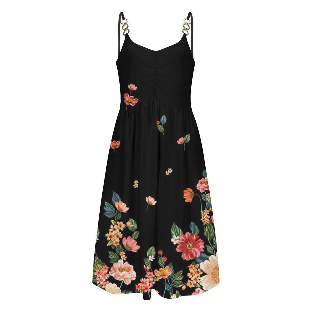 Women's Summer Dress V Neck Spaghetti Strap A-Line Fashion Tank Top Casual Beach Dress