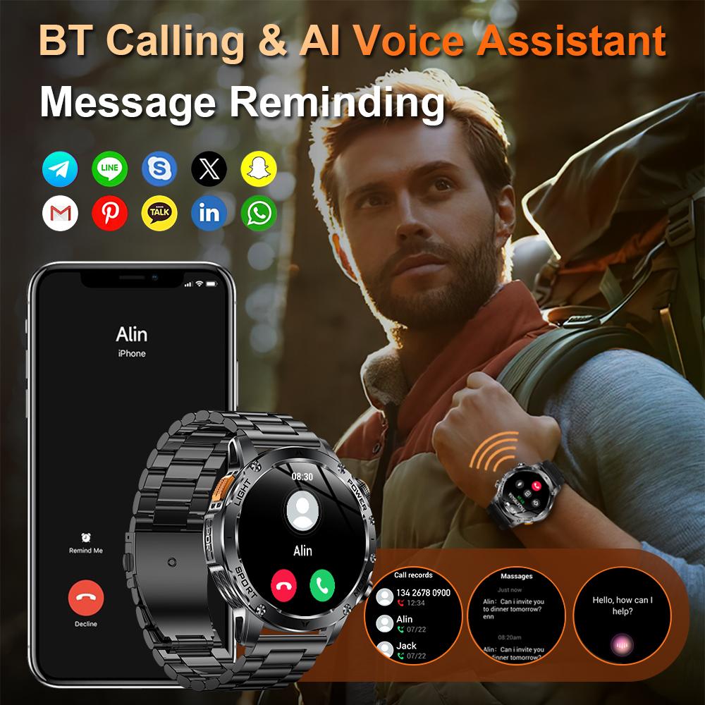 MEVADEN Neue 1,7-Zoll Herren Bluetooth Anruf Smartwatch Sport Fitness Tracker Herzfrequenzmesser LED Taschenlampe Smartwatch Für Android IOS 1000mAh AK87