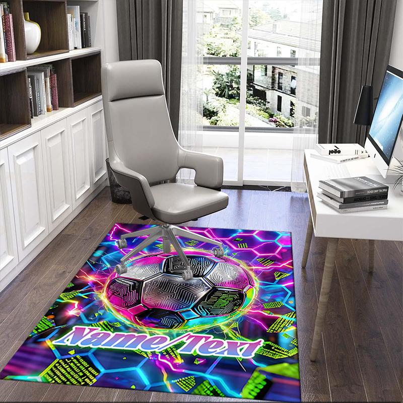 1PC Custom Name Futuristic Soccer Ball Theme Floor Mat Ideal for Living Room, Game Rooms, Office, Bedroom,Floor Mat Playful Design