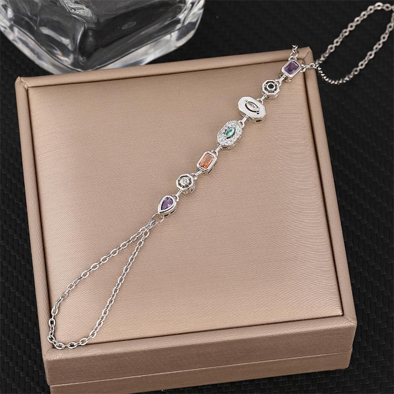 

Stainless Steel Colorful Rhinestone Zircon Connected Finger Ring Bracelets for Women Handmade Link Chain Bracelet Party Jewelry