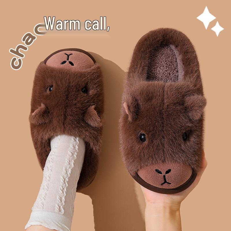 Capybara Cotton Plush Slippers - Winter 2025 | Men's & Women's Warm, Thick-Soled Indoor Footwear
