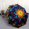 Mandala, Abstract Art Automatic Folding Umbrella  Simple Eight Rib Design, Bright Color Pattern, Durable Iron Frame, Ideal for Travel and Ou
