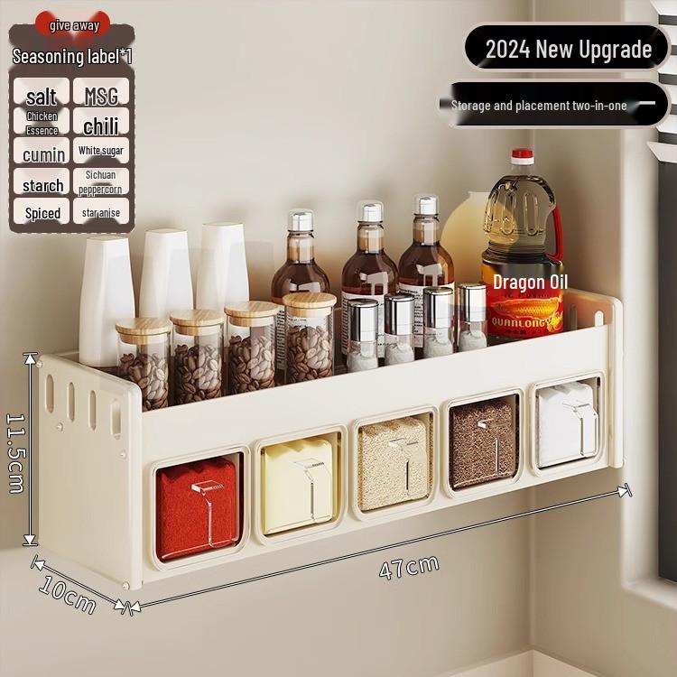 Wall-Mounted Kitchen Seasoning Rack: Punch-Free Multifunctional Condiment Set with Jars