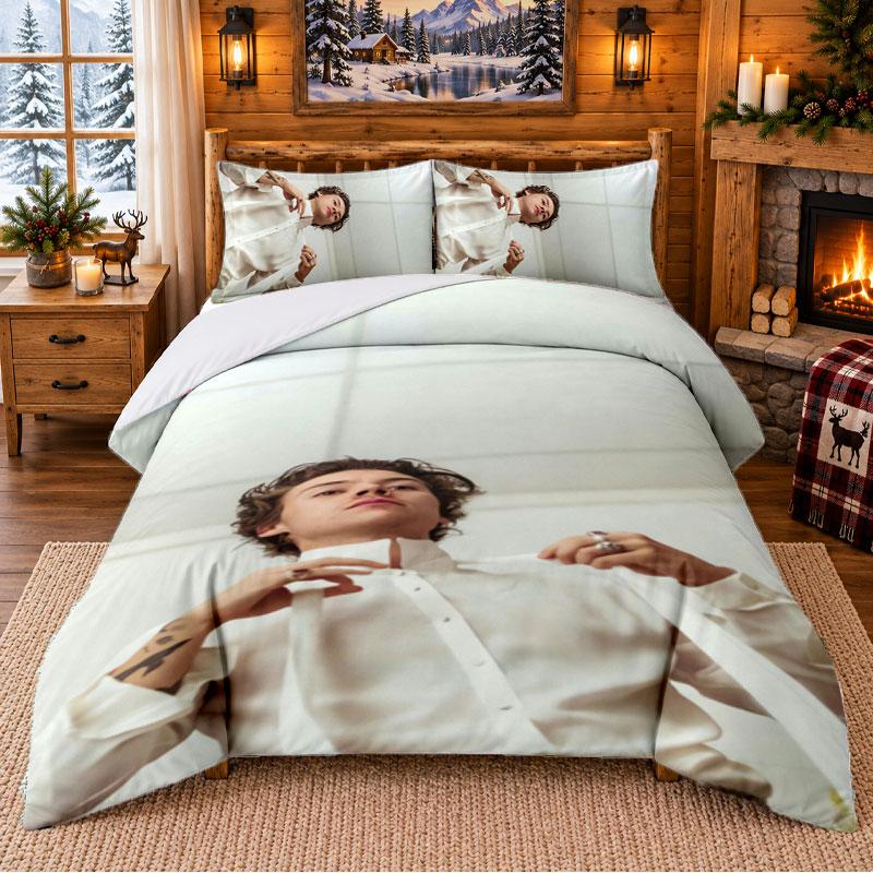 Harry Styles Pattern Bedding 3Pcs Set Bed Sheet And Pillowcases For Indoor Bedroom