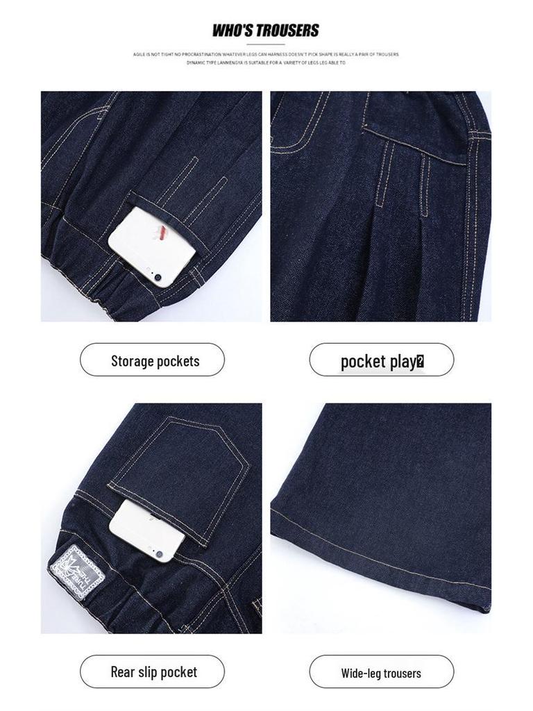 2025 Mädchen Dunkelblaue Weitbeinige Jeans mit Fleecefutter - Stilvolle Herbst-/Winterhose für Mittelschülerinnen