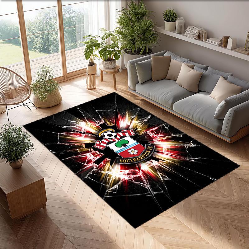 Southampton Football Print Crystal Velvet Rug, Comfortable Water Absorbent Non Slip Indoor Floor Carpet