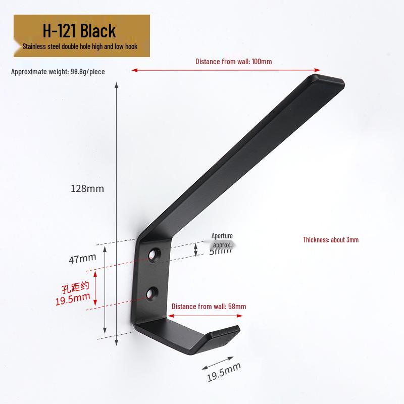 Jinrui Stainless Steel Black Bathroom Hook for Coats and Hats