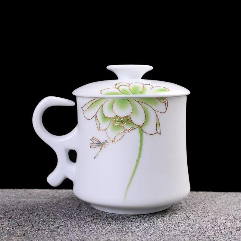 Ceramic Tea Cup with Lid Filter Tea Office Mug Jingdezhen Tea Set Celadon Cup Water Cup Teacup Mark Cup Drinkware